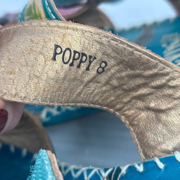 Elite by Corkys Poppy Sandals Womens Size 8 Turquoise Leather Floral Embellished - Picture 6 of 13